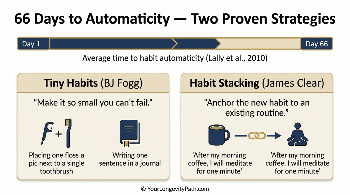 66 Days to Automaticity: Tiny Habits and Habit Stacking as proven strategies