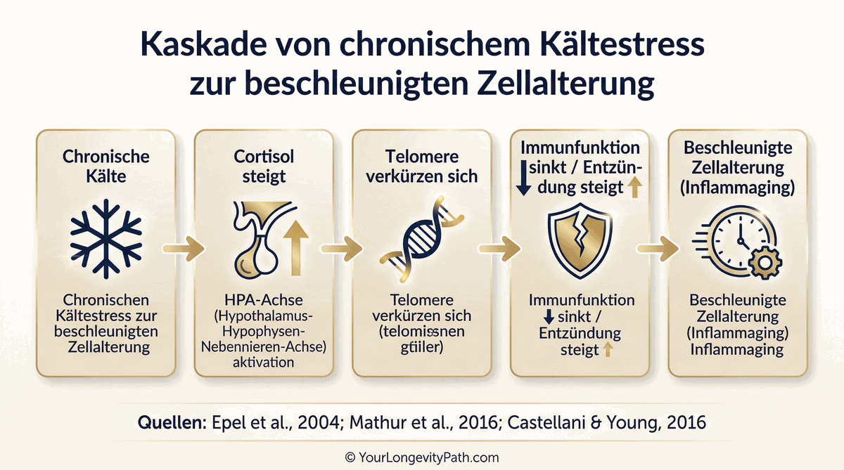 Kaskade von chronischem Kältestress zur beschleunigten Zellalterung in 5 Stufen