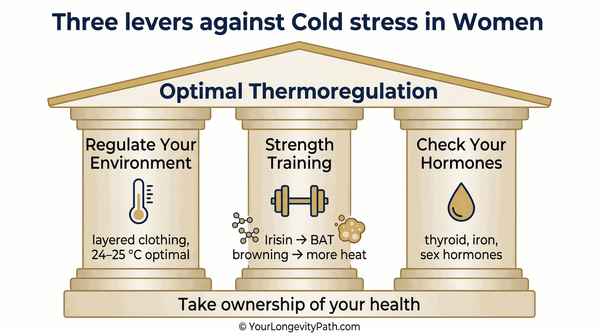 Three levers against cold stress in women: regulate environment, strength training, check hormones